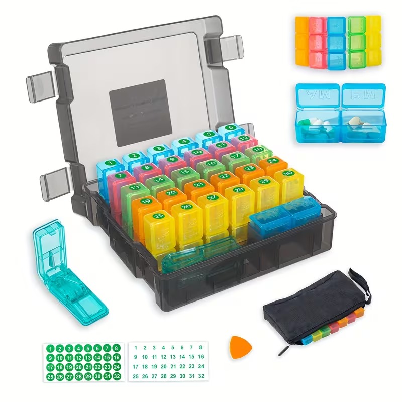 Monthly Pill Organizer with 32 Daily Compartments